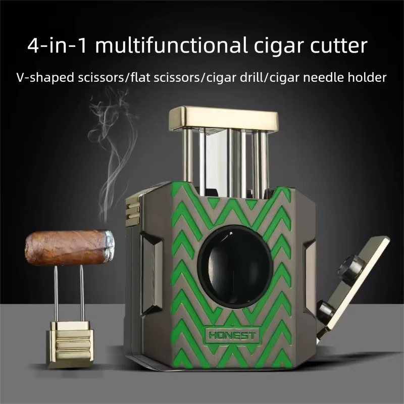 EHRLICHER Vier-in-Eins Multifunktions-Zigarrenschneider aus Metall mit V-Messer, Flachmesser, Bohrer und Nadelhalter - Bild 1