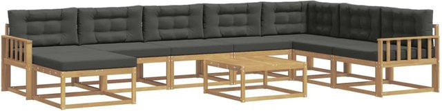 vidaXL Outdoor-Sofagarnitur aus Massivholz in L-Form, 9-teiliges Set in Anthrazit und Weiß mit UV-beständigen Polstern - Bild 1