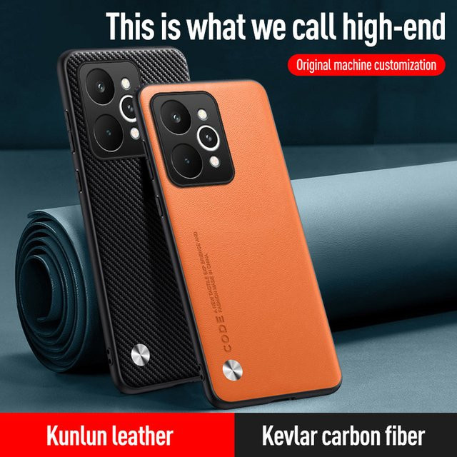 EUCAGR Luxus PU Leder Handyhülle für Realme P4 Power in Schwarz und Orange - Bild 1