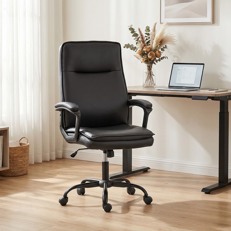 HOMCOM Ergonomischer Chefsessel aus PU-Leder in Schwarz mit Wippfunktion und höhenverstellbarer Rückenlehne - Bild 2