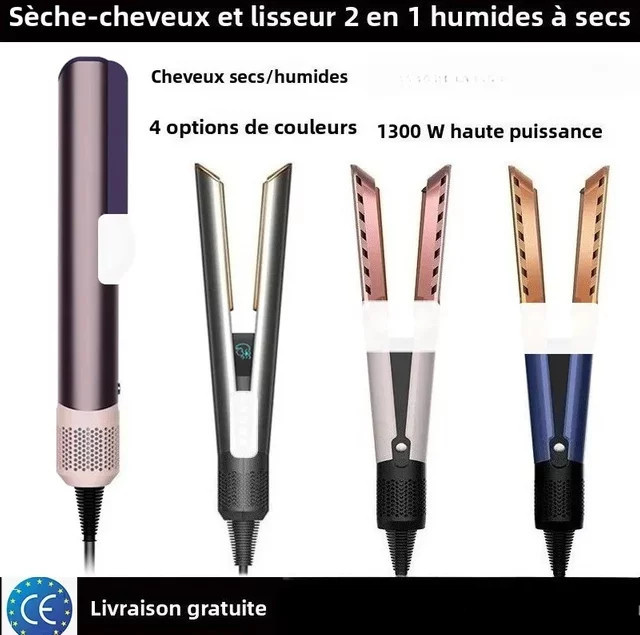 2-in-1 Haarglätter und Trockner, Negativ-Ionen-Heiz-Glätteisen, lila - Bild 1