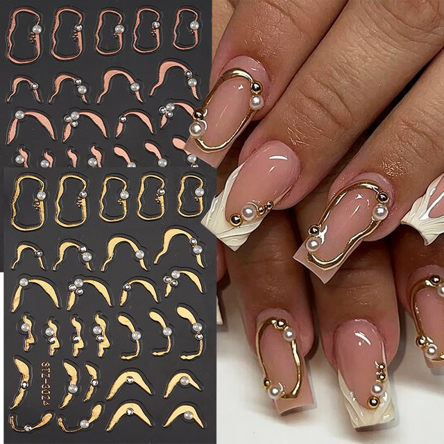Full Beauty Nagelkunst-Aufkleber Metallring, Roségold, Perlendesign - Bild 1