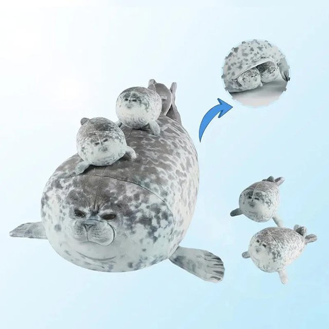 DOYOUDO Mutter und Sohn Seal, 5-teiliges Plüschtier Set, 40 cm, Grau - Bild 1