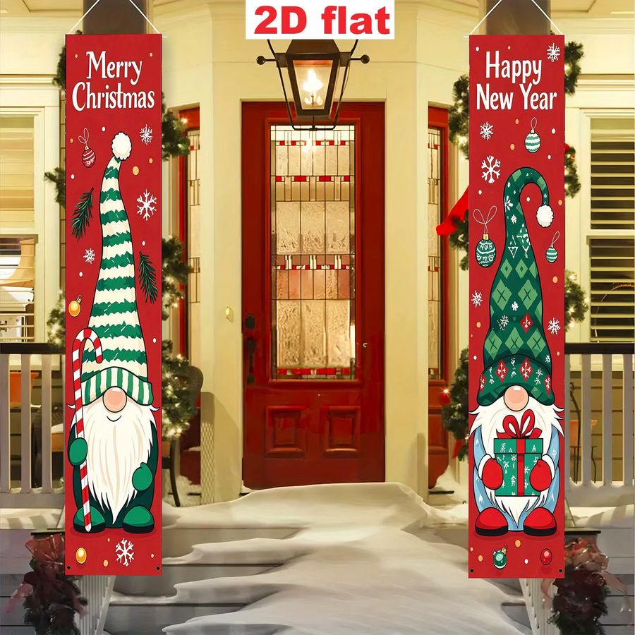 VIKAMA Weihnachts-Zwerg Veranda-Banner in Rot aus Polyester für Innen- und Außenbereiche, Dekoration für Weihnachten und Neujahr, B/H: 180 x 30 cm - Bild 3