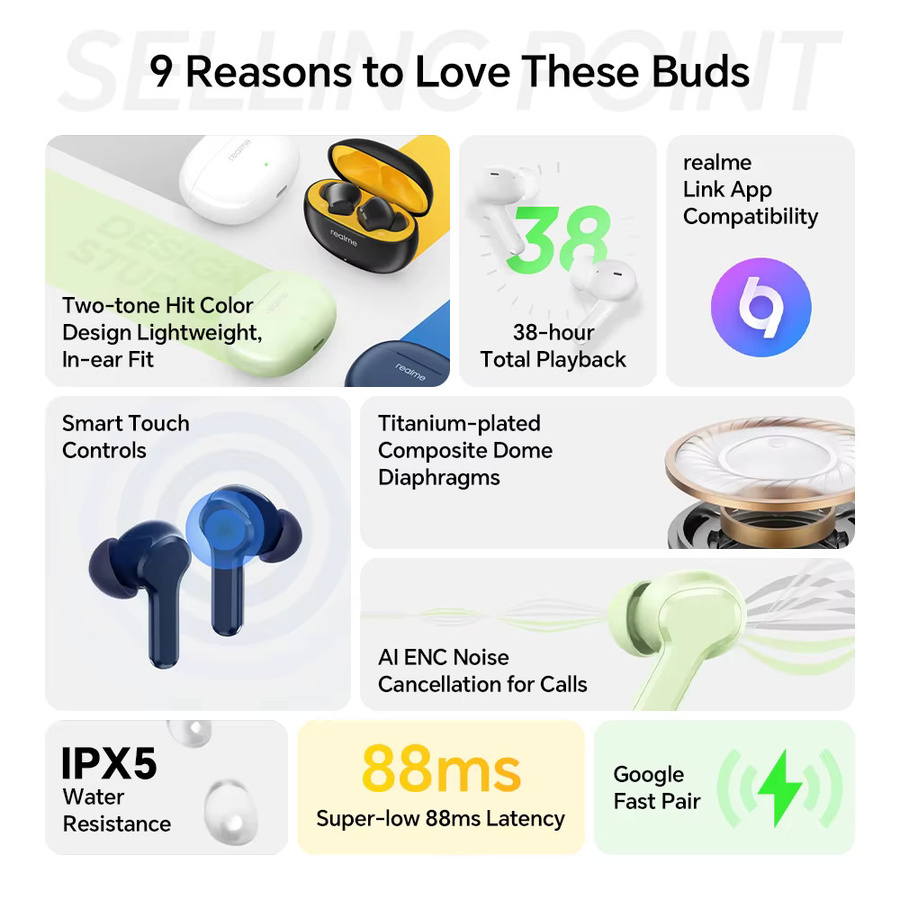 realme Buds T110 Bluetooth In-Ear Kopfhörer Schwarz Globale Version - Bild 2