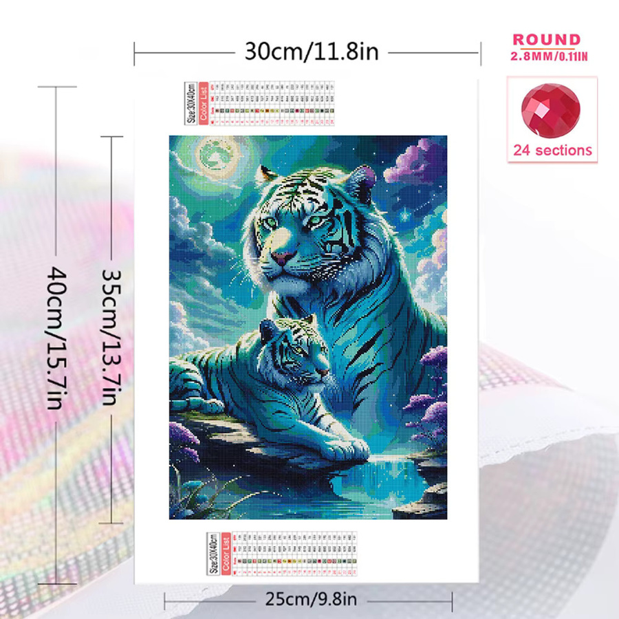 Evershine DIY Diamant-Stickerei Tiger Vollquadrat-Bildmalerei als Strass-Mosaik in Multicolour, B/H: 20 x 30 cm - Bild 2