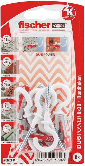 Fischer DuoPower Dübelset aus Nylon mit Rundhaken, Durchmesser: 6 mm, Länge: 30 mm - Bild 2