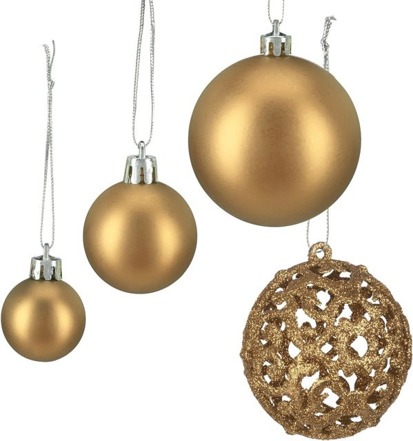 Relaxdays Weihnachtskugeln 50er Set aus Polystyrol in Gold glänzend matt und glitzernd - Bild 1