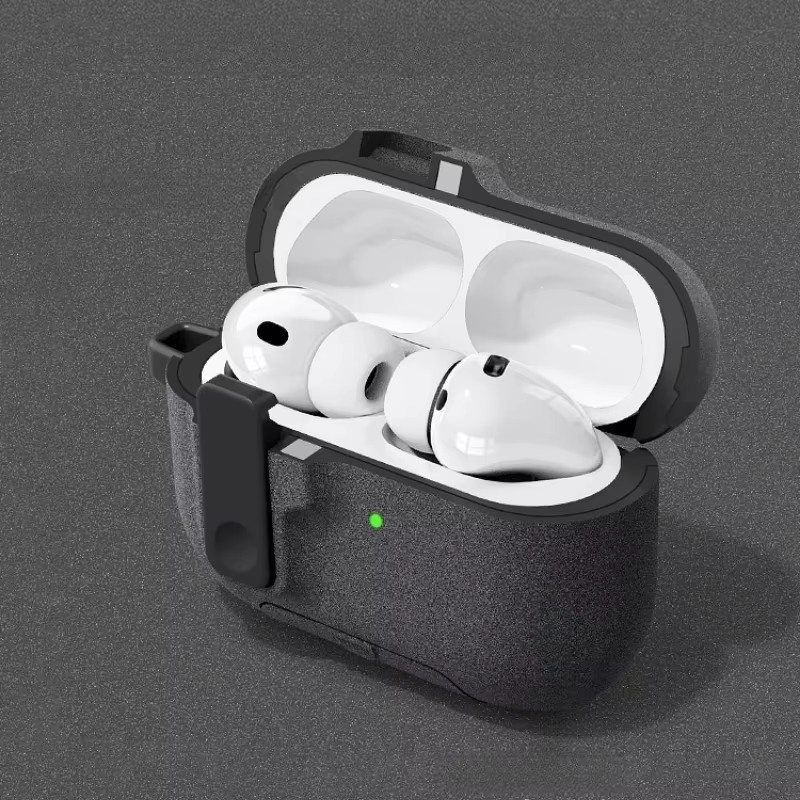 Stoßfeste TPU Schutzhülle für AirPods Pro 3 mit Magnetverschluss und Haken in Schwarz - Bild 2