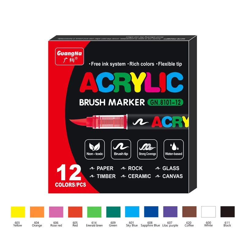 Guangna Acryl-Farbmarker mit Pinselspitze und Tintenkontrollsystem für Stein, Leinwand, Glas, Kunststoff und Stoff in Multicolour - Bild 8