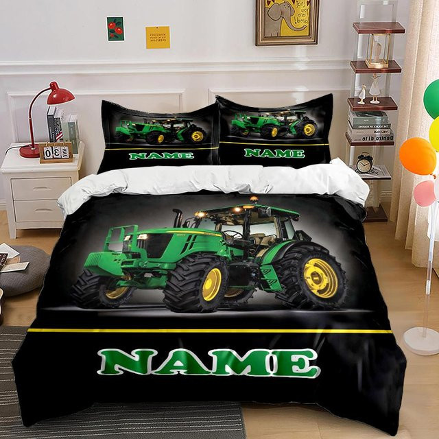 3-teiliges Bettwäsche-Set mit Traktor-Aufdruck von Your Warm Home in Schwarz, bestehend aus Bettbezug und Kissenbezug aus Mikrofaser, Breite: 135 cm, Länge: 200 cm - Bild 1