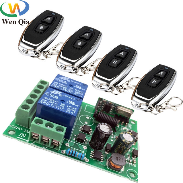 WenQia 433MHz Drahtlose Universal Fernbedienung mit 2-Kanal RF Relais Empfänger und Sender für AC 220V 10A zur Steuerung von Licht, Birnen oder Motoren - Bild 1