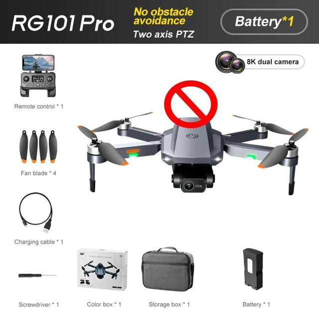 LYZRC RG101 PRO Drohne mit GPS, 2-Achsen-Gimbal, HD-Kamera, WIFI FPV und Hindernisvermeidung, Brushless Quadcopter in Schwarz und Grau - Bild 1