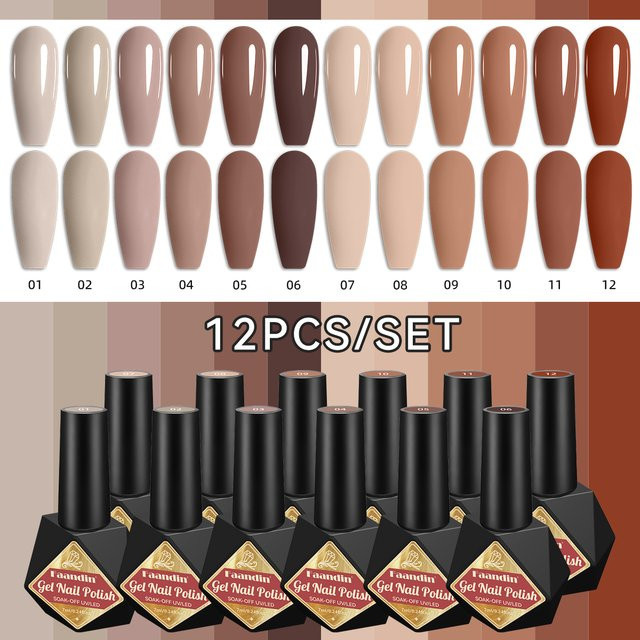 Faandin Nude Color Series Solid Gel Nagellack-Set, 12 Stück, Glänzend - Bild 1