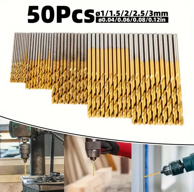 50-teiliges HSS-Mikrobohrer-Set aus Schnellarbeitsstahl mit Titanbeschichtung in Gold, Durchmesser: 1 mm, 1,5 mm, 2 mm, 2,5 mm, 3 mm - Bild 1