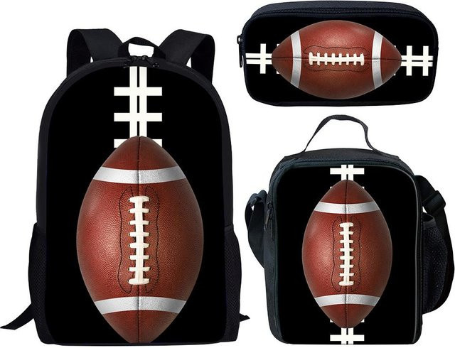 Fancy Style Studio 3er Set Schultaschen Zubehör mit Eishockey und Rugby 3D-Druck in Schwarz - Bild 1