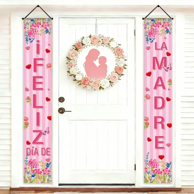 OURFETE Happy Mother's Day Partybanner Pink mit Blumen- und Buchstaben-Design als hängende Dekoration für Innen- und Außenbereiche, B/H: 180 x 35 cm - Bild 1