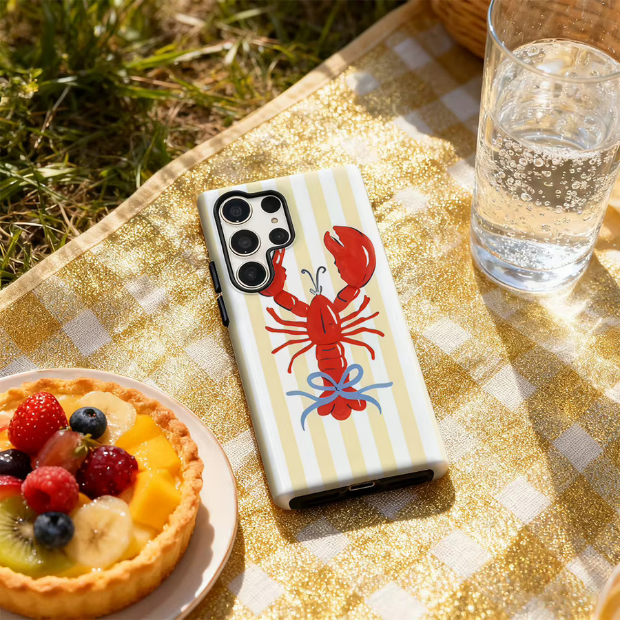 Handyhülle mit rotem Hummer und blauer Schleife für Samsung Galaxy S25 Ultra, S24 und S23 Ultra Plus mit glänzender doppellagiger Rückseite - Bild 4