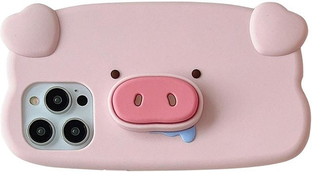 YULIN iPhone Hülle mit 3D Schweinenase und Sabber Design in Rosa, Stoßfeste Schutzhülle mit integriertem Ständer für iPhone 12 bis iPhone 17 Pro Max - Bild 1