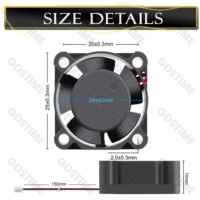Gdstime Mini-PC-Kühler Schwarz, Hochgeschwindigkeits-Dual-Ball-Axiall-Lüfter für 3D-Drucker, B/T/H: 25 x 25 x 10 mm - Bild 5