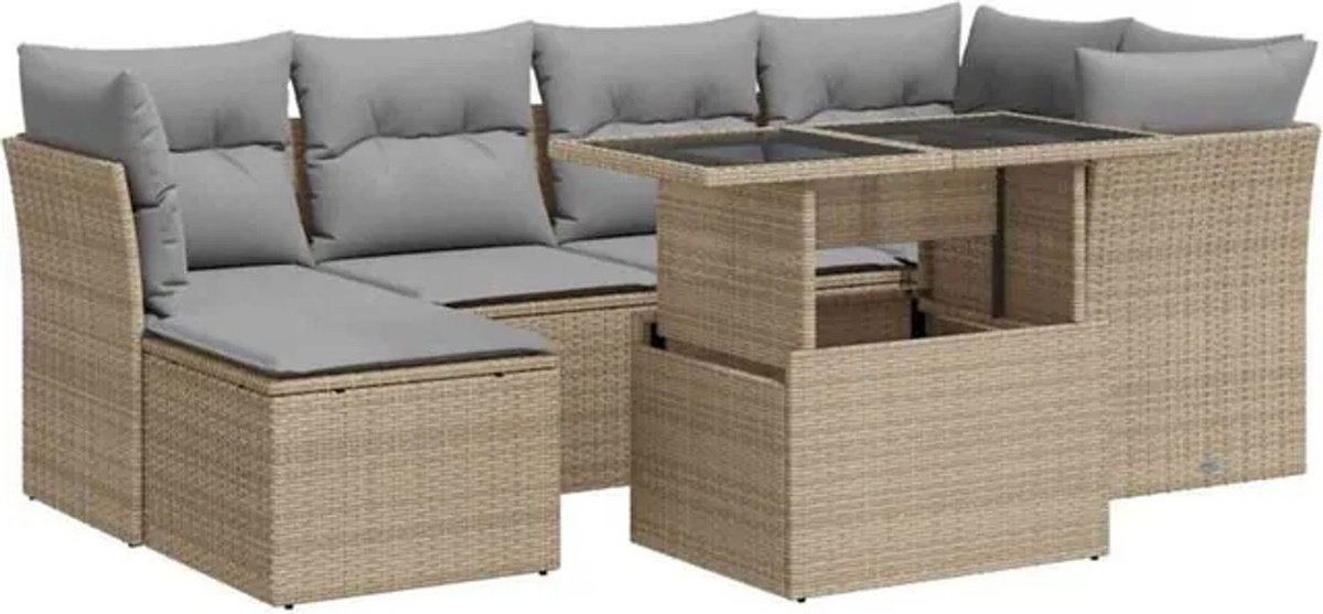 7-tlg. Garten-Sofagarnitur mit Kissen aus Polyrattan in Beige von vidaxl - Bild 1