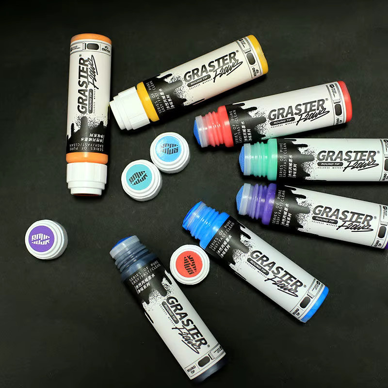 Graffiti Flowing Pen Acryl-Pigmentstift auf Ölbasis mit Rundkopf in Schwarz und Pink, geruchloser Permanent-Marker für Malzubehör - Bild 1