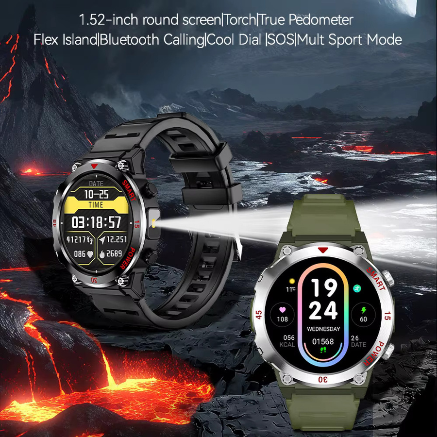Ola Esporte Herren Outdoor-Militär-Smartwatch in Schwarz mit GPS, Bluetooth-Anruf, Sprachassistent und Schlafüberwachung - Bild 2
