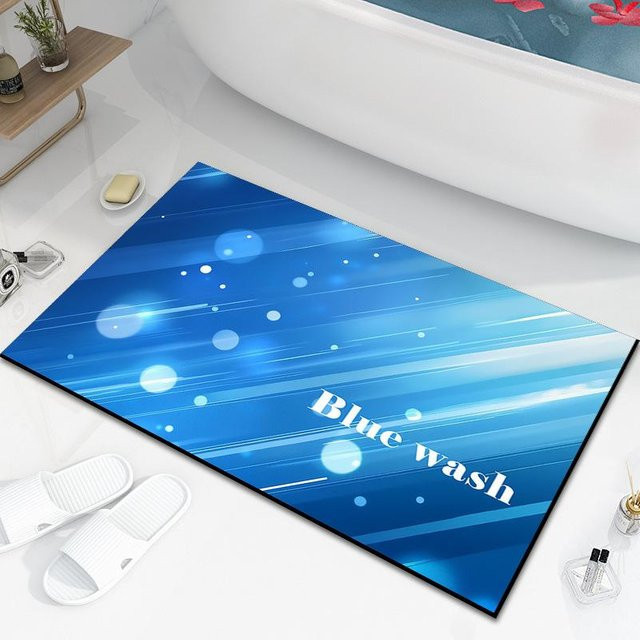 Saugfähige Kieselgur-Badematte in Blau mit rutschfester Oberfläche, B/B: 60 x 40 cm - Bild 1