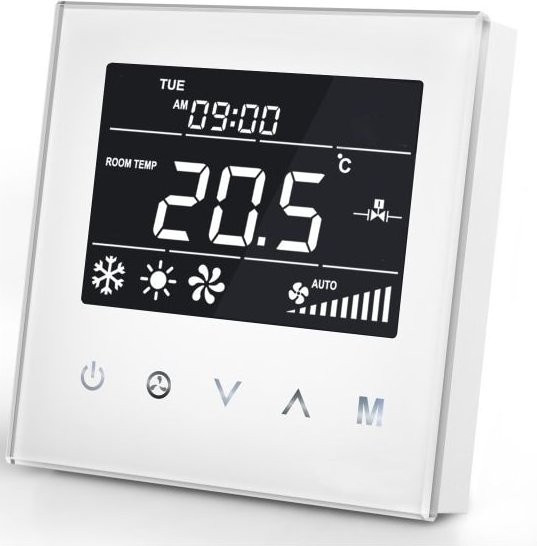 MCO Home Fan Coil Thermostat für 4-Leitungsrohre in Weiß mit Glasoberfläche - Bild 1
