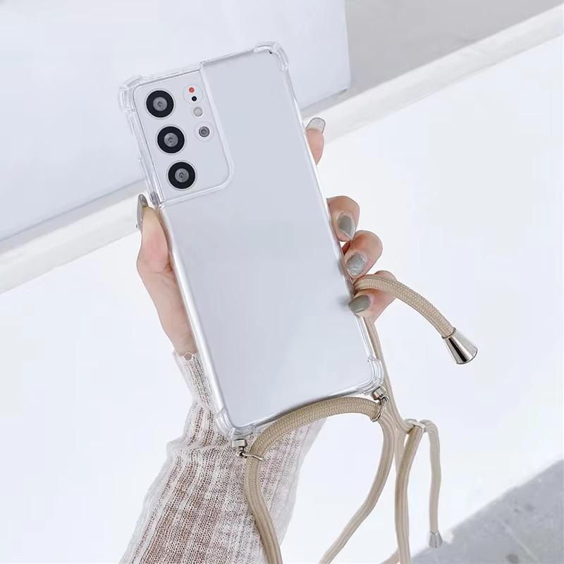 Transparente Samsung Umhängetasche mit Lanyard und stoßfester Hülle für S24 S23 S22 S21 S20 Ultra FE S10 Plus in Schwarz - Bild 1