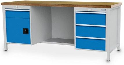 Bedrunka + Hirth Kastenwerkbank aus Stahlblech und Holz, grau, B/H/T: 200 x 85,9 x 75 cm - Bild 1