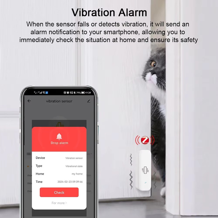 Tuya Smart Vibration Sensor WiFi/Zigbee zur Heimüberwachung mit Echtzeit-Alarm und App-Benachrichtigung in Weiß - Bild 2