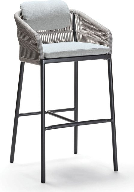 Stern Barsessel Jella Aluminium anthrazit matt mit Kordel Stone und perlgrauem Kissenset aus 100% Polyacryl - Bild 1