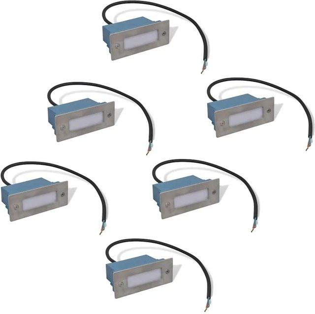 6er Set vidaXL LED-Wandeinbauleuchten für Treppen und Garten in Silber und Weiß aus Edelstahl und Aluminium, B/T/H: 44 x 111 x 56 mm - Bild 1