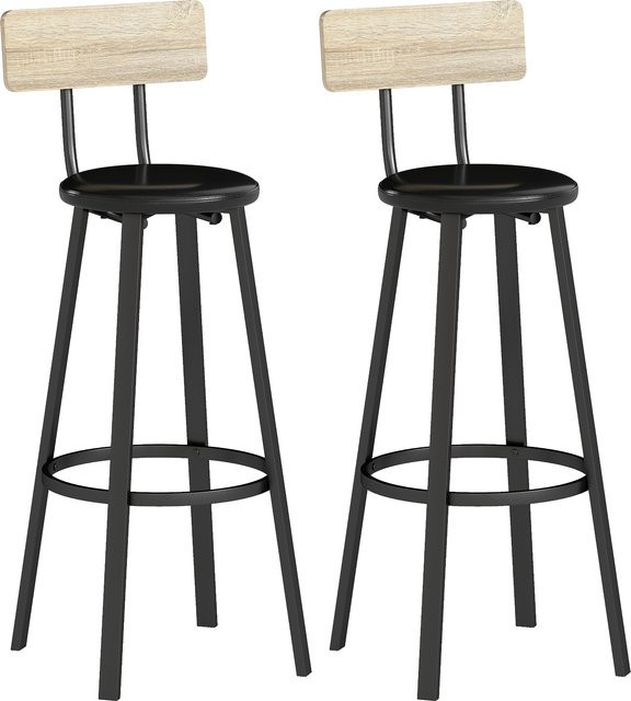 HOMCOM 2er-Set Barhocker im Industrial Style mit Rückenlehne und Fußstütze, PU-Sitz, Farbe: Schwarz/Braun, Sitzhöhe: 75,5 cm - Bild 1