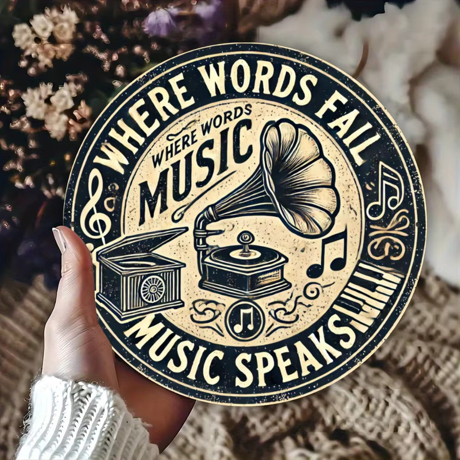 Potdemiel Vintage Wandkunst Lost Music Speaks Rundes Metallschild Multicolour Durchmesser: 20 cm - Bild 3