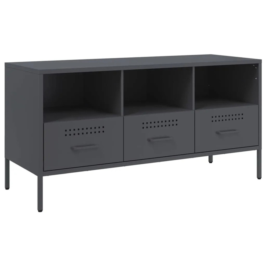 vidaXL TV-Schrank aus kaltgewalztem Stahl in Anthrazit im Industrie-Stil, B/T/H: 100,5 x 39 x 50,5 cm - Bild 2
