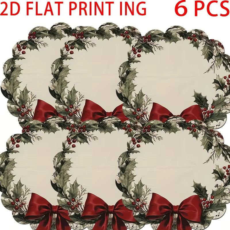 VIKAMA 6-teiliges Weihnachts-Tischset Set mit Stechpalmenkranz für deine Tischdekoration - Bild 5
