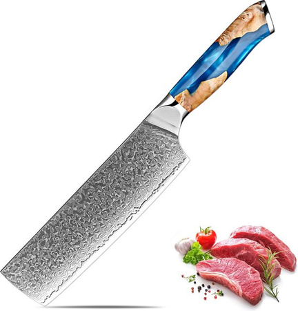 Xituo Japanisches Nakiri Gemüsemesser aus Damaststahl mit blauem Holzgriff, 17,78 cm
