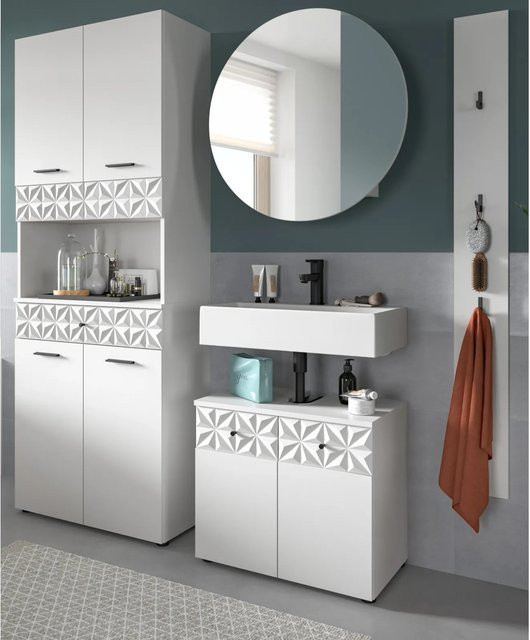 Inn.Furn Badmöbel Set Relief in Weiß Hochglanz, 4-teilig, modern, Höhe: 186 cm - Bild 1