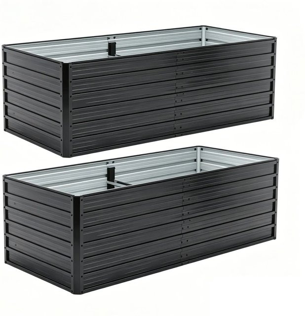 2er Set PXloue Hochbeet aus verzinktem Stahl mit Holzmaserung in Schwarz, B/T/H: 190 x 90 x 64 cm - Bild 1
