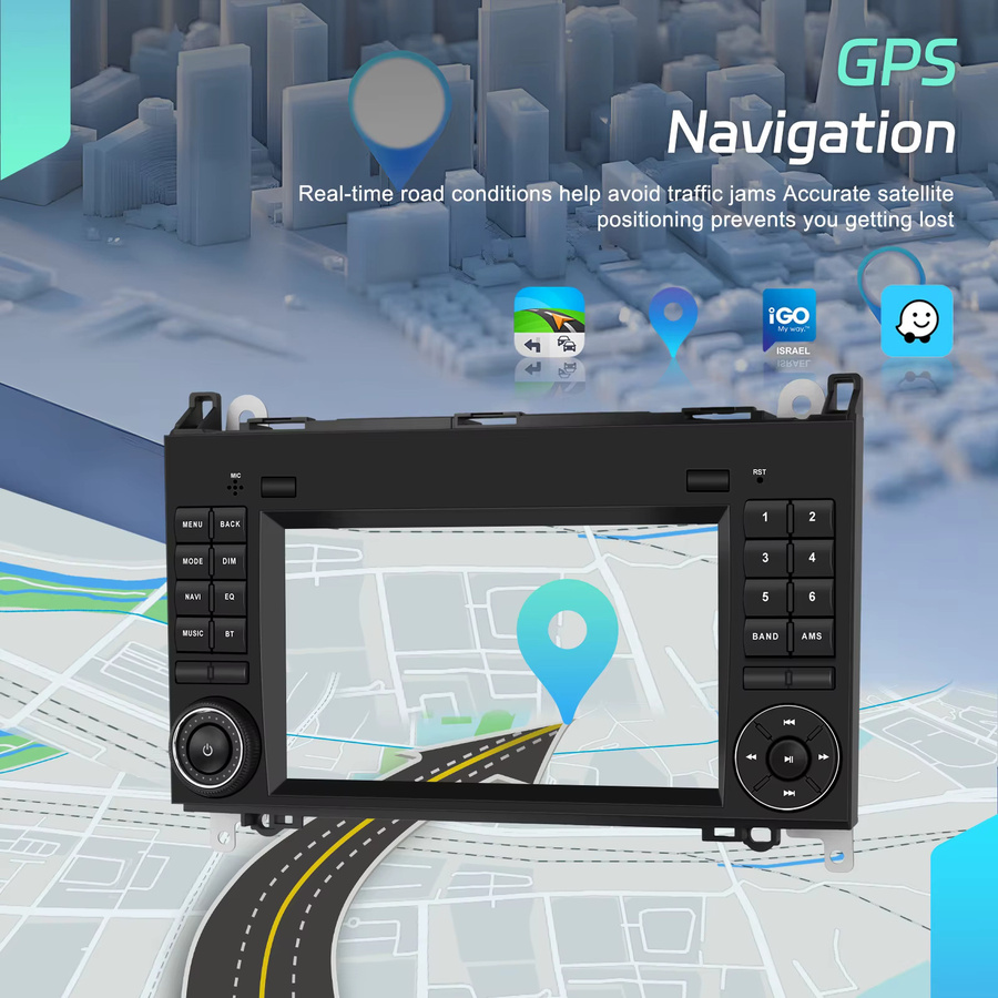 Podofo 2DIN Carplay Autoradio für Mercedes Benz B200 Sprinter A-Klasse mit 64G Speicher, GPS, Android Auto, WIFI und Mirror Link in Schwarz - Bild 3