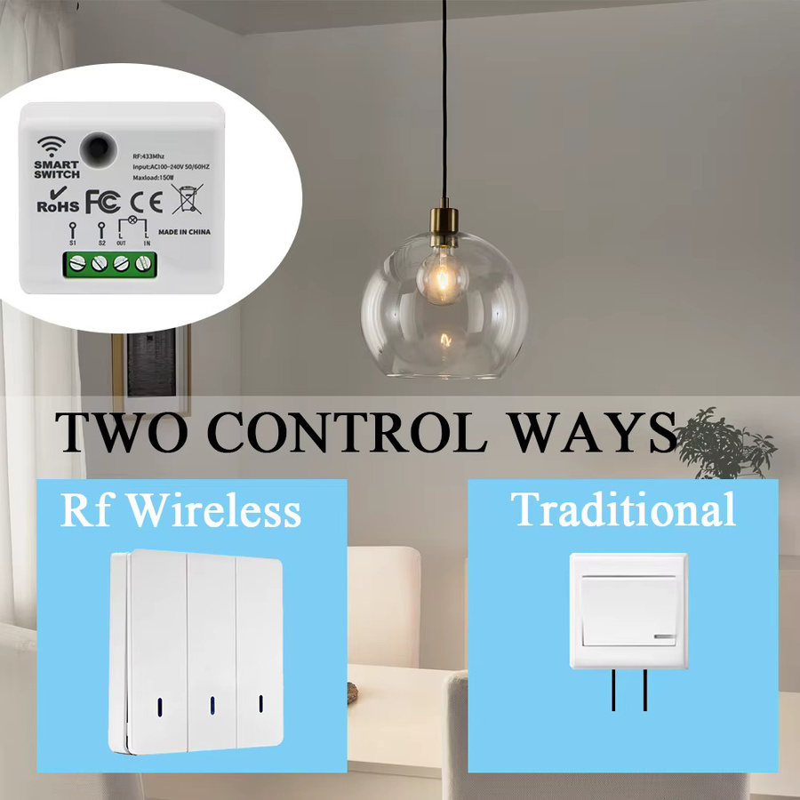 Tedeligo RF 433 MHz 2-Wege-Steuermodul für drahtlose Fernbedienung und Wandschalter, 1/2/3 Gang, Weiß, ohne Neutrallichtschalter, 110-220 V - Bild 2