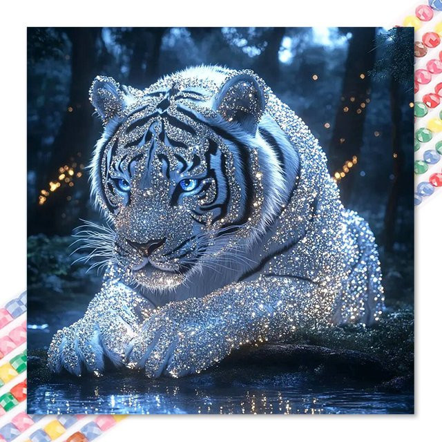 QIZITENG Diamantmalerei Tiger Tierbild DIY Diamantmosaik Stickerei in Blau, B/B/H: 30 x 30 x 30 cm - Bild 1