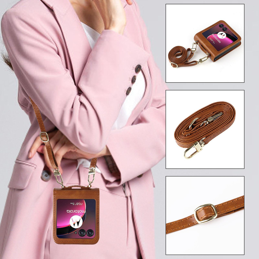 Lederhülle für Motorola Razr 70 Ultra, 60 Ultra, Razr 40 und Razr+ als Portemonnaie-Hülle mit Kartenhalter und Lanyard in Braun - Bild 2