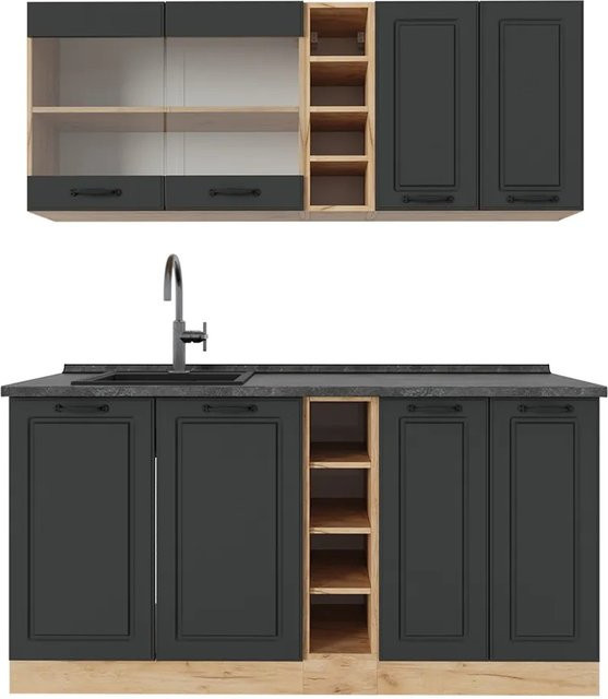 Vicco R-Line Singleküche Landhausstil in Anthrazit und Goldkraft Eiche, Breite: 160 cm - Bild 1