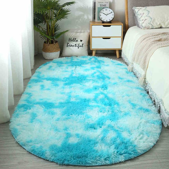 Ovaler flauschiger Langhaarteppich von ZZ HOME in Himmelblau/Weiß, B/T: 50 x 160 cm - Bild 1