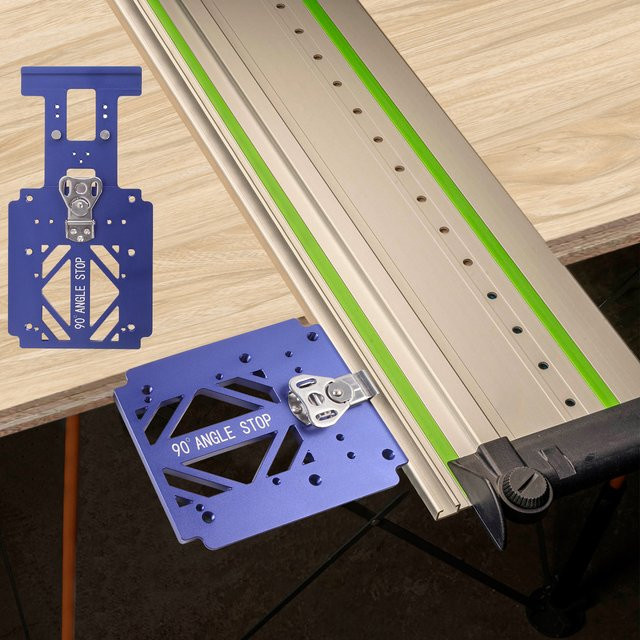 90 Grad Winkelanschlag für Festool und Makita Schienen, quadratische Führungsschienenklemme zur Holzbearbeitung in Schwarz und Blau - Bild 1