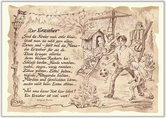 Zunftbild Erzieher als Poster auf Antikpapier in A4-Format, Mehrfarbig - Bild 1