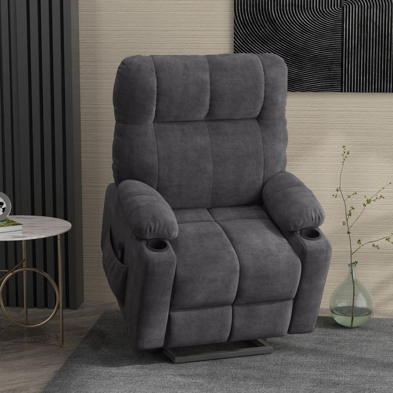 HOMCOM Elektrischer Relaxsessel mit Aufstehhilfe, Massagefunktion und Heizfunktion in Dunkelgrau mit Flanelloptik - Bild 2